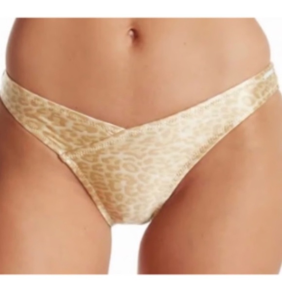 KENDALL & KYLIE | Gold Leopard Print Ruched Bikini Bottom Beachy Summer | Size L - Picture 1 of 8